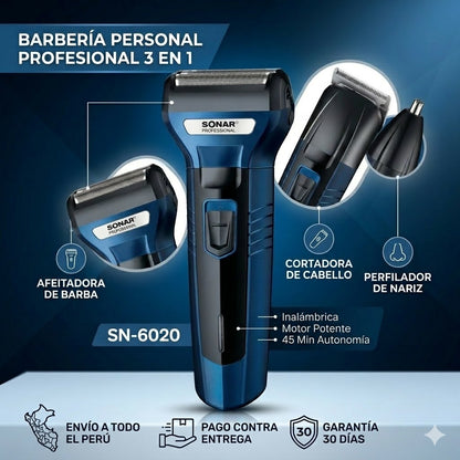 MÁQUINA PROFESIONAL SONAR 3 EN 1  Cabello, Barba y Nariz💈✂️