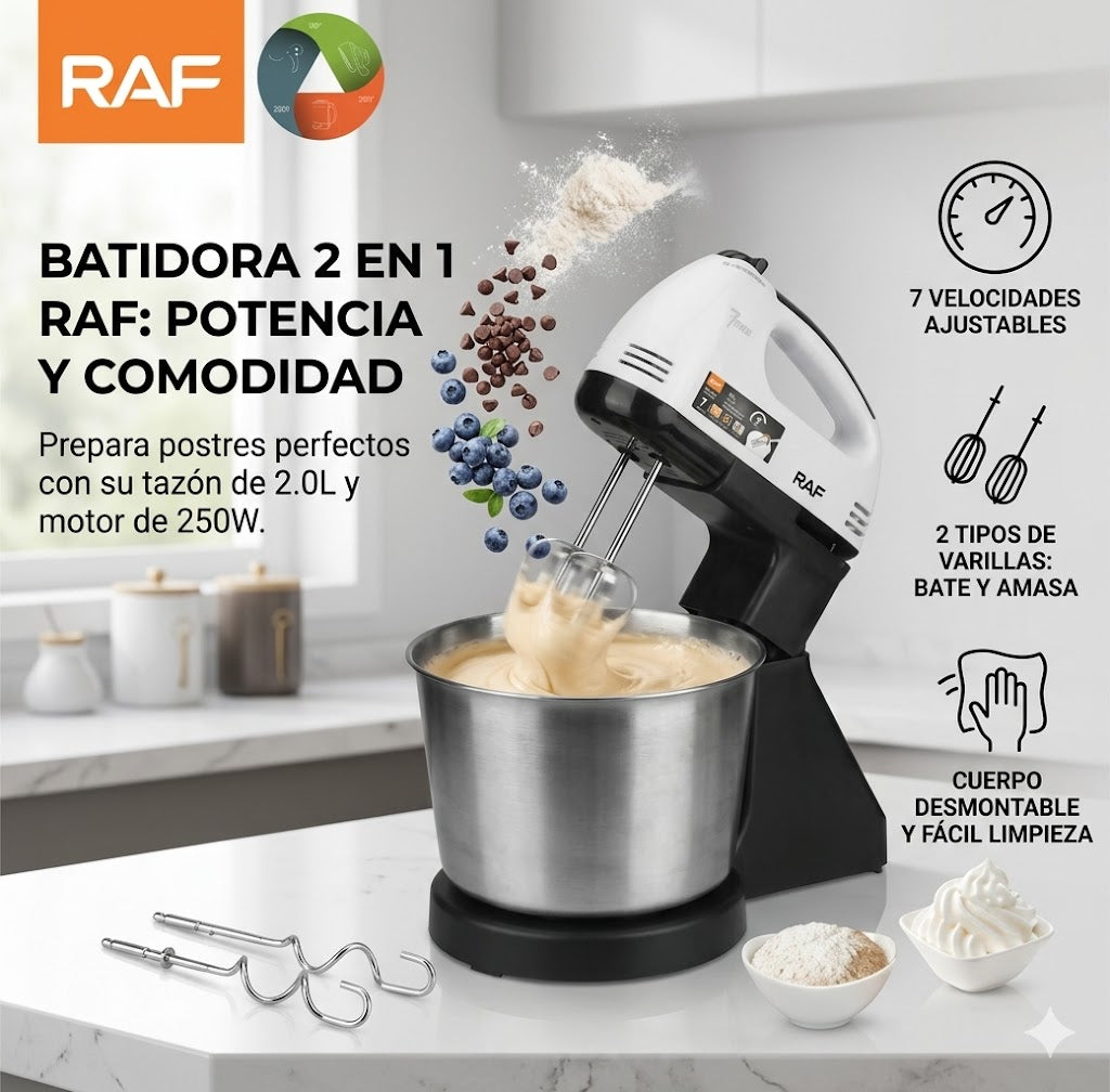 Batidora 2 en 1 RAF - Acero Inoxidable y 7 Velocidades