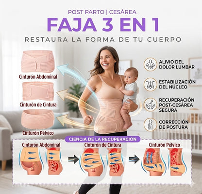 Faja para Embarazo y Post parto de 3 Piezas Abdomen, Cintura y Pelvis
