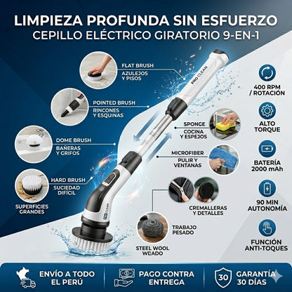 Cepillo Eléctrico Inalámbrico 9 en 1: Azulejos, Baños y Pisos.