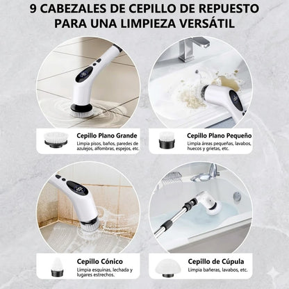Cepillo Eléctrico Inalámbrico 9 en 1: Azulejos, Baños y Pisos.