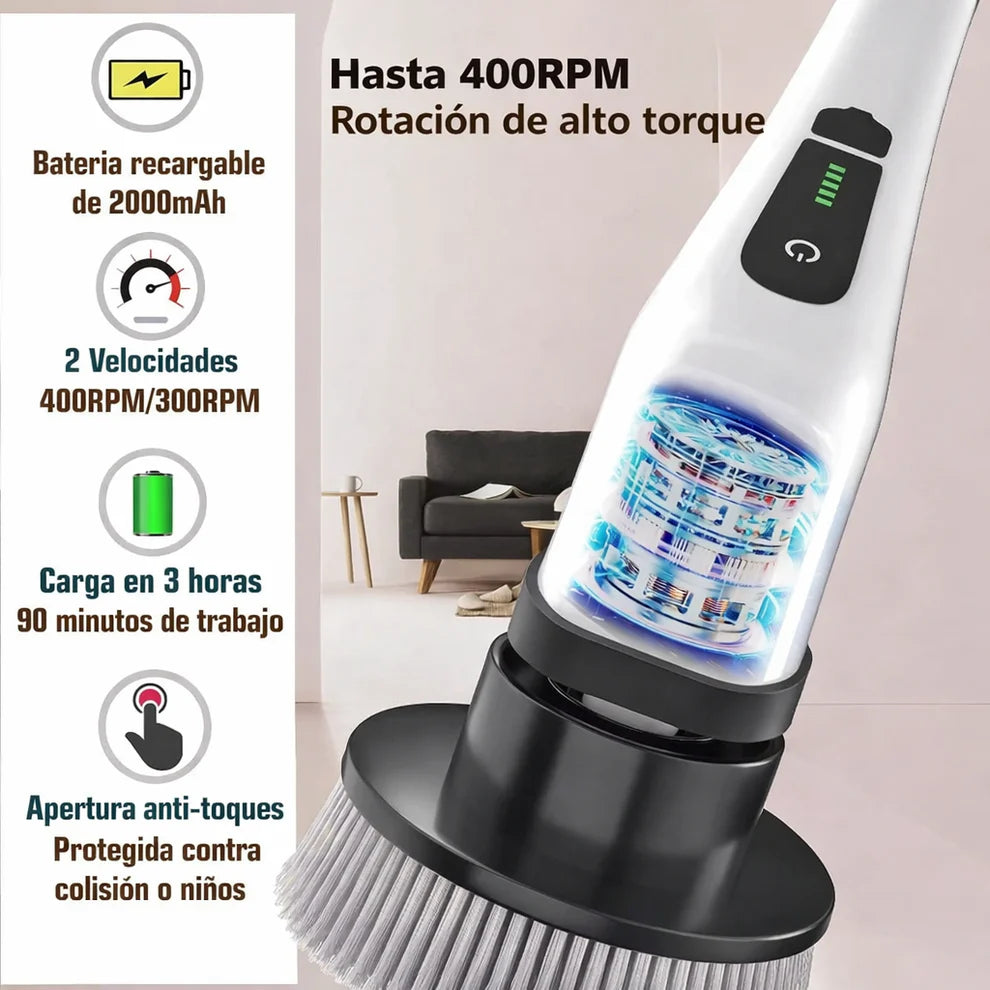 Cepillo Eléctrico Inalámbrico 9 en 1: Azulejos, Baños y Pisos.