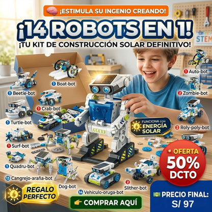 Kit Robot Solar 14 en 1: ¡Con panel solar! ☀️☀️