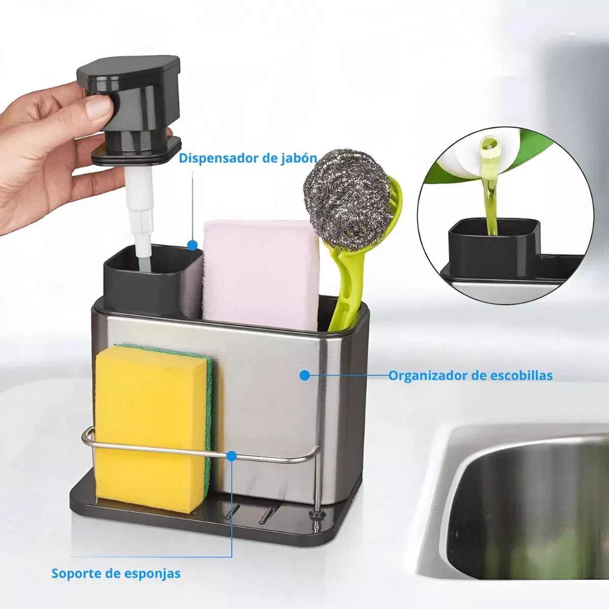 Dispensador de lavavajilla de acero inoxidable