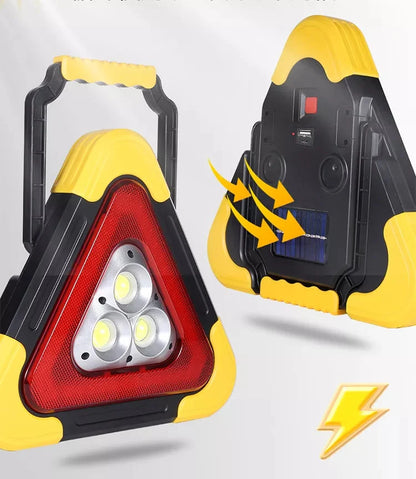 Señalizador de Emergencia solar 5 en 1 | Triángulo 3 luces, Foco COB, PowerBank, Sonido de Emergencia y Panel solar