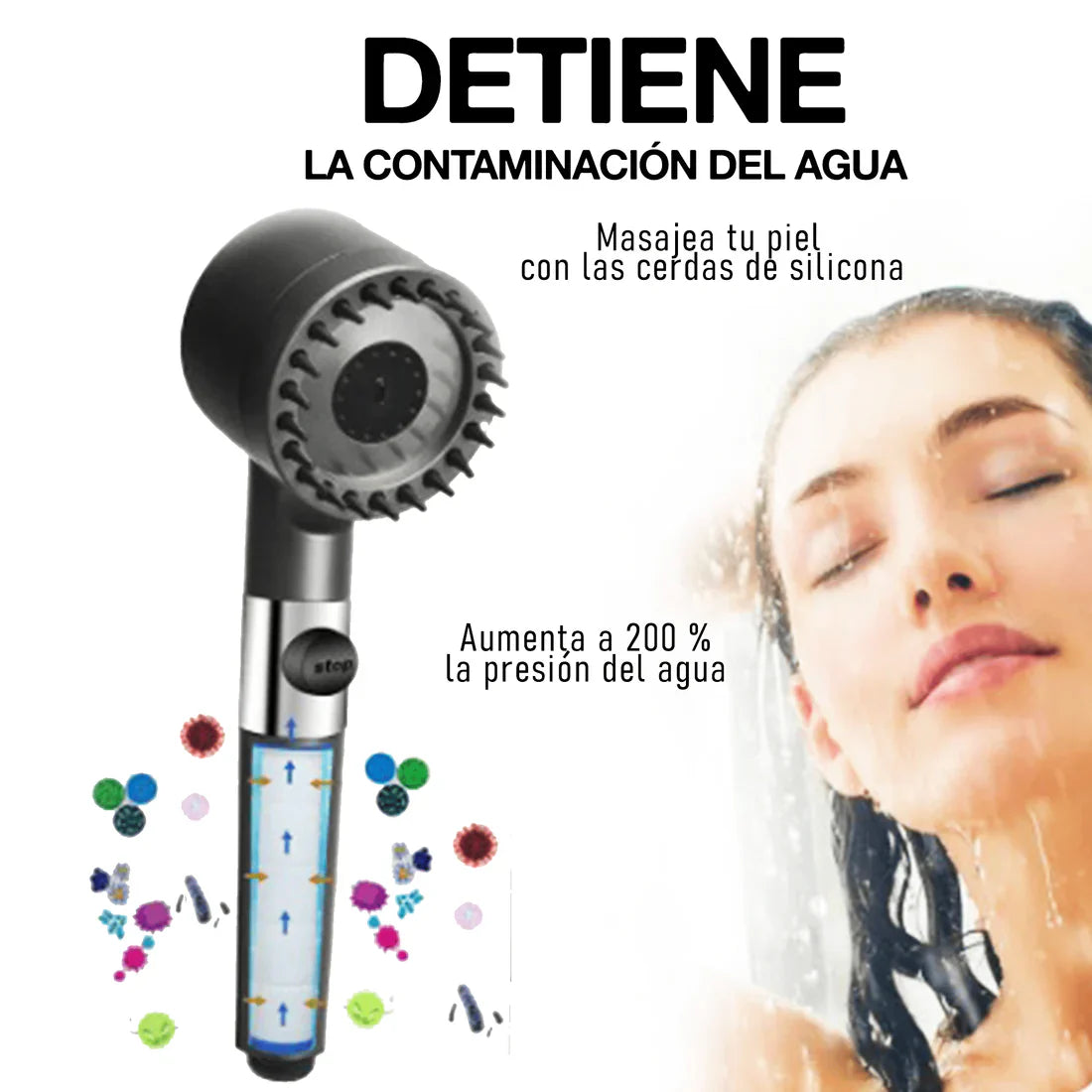 KIT COMPLETO Ducha de Alta Presión + Manguera + filtro ionizante