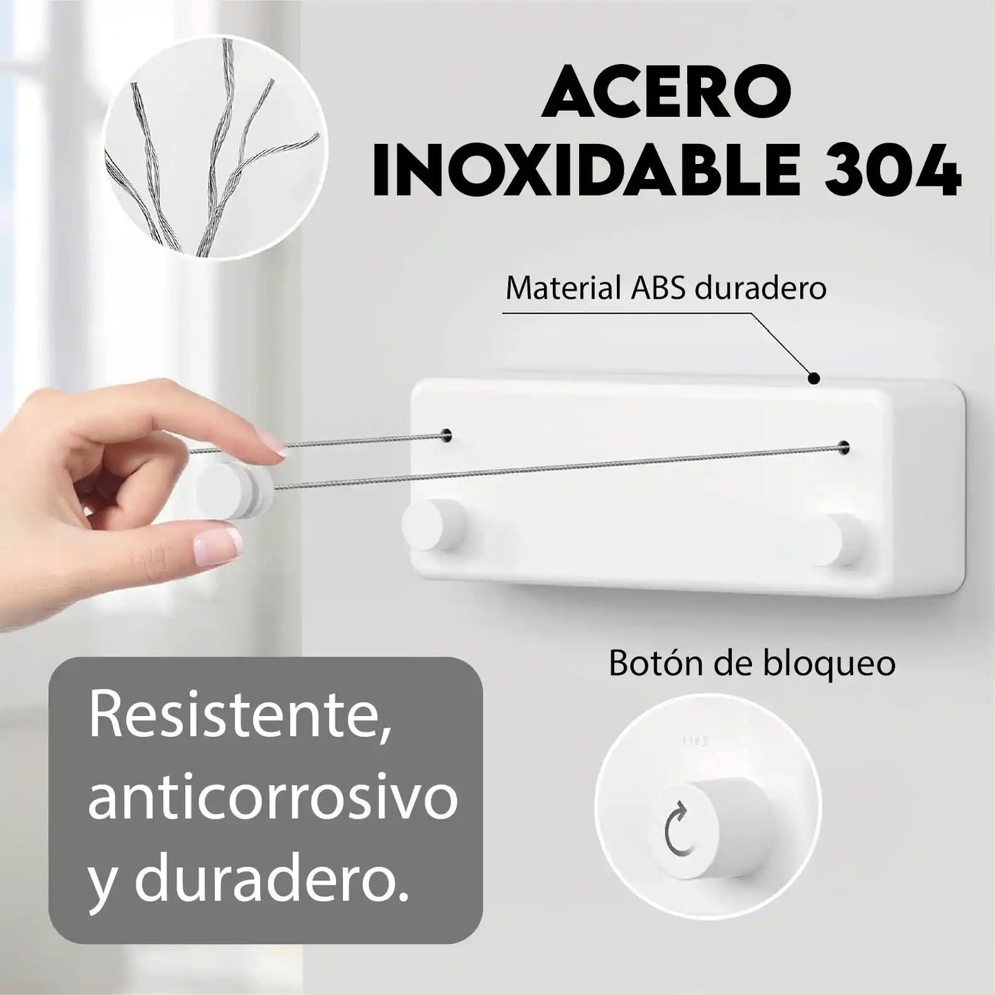 Tendedero Retráctil 4.5 METROS | ACERO INOX