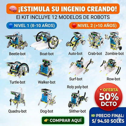 Kit Robot Solar 12 en 1: ¡Con panel solar! ☀️