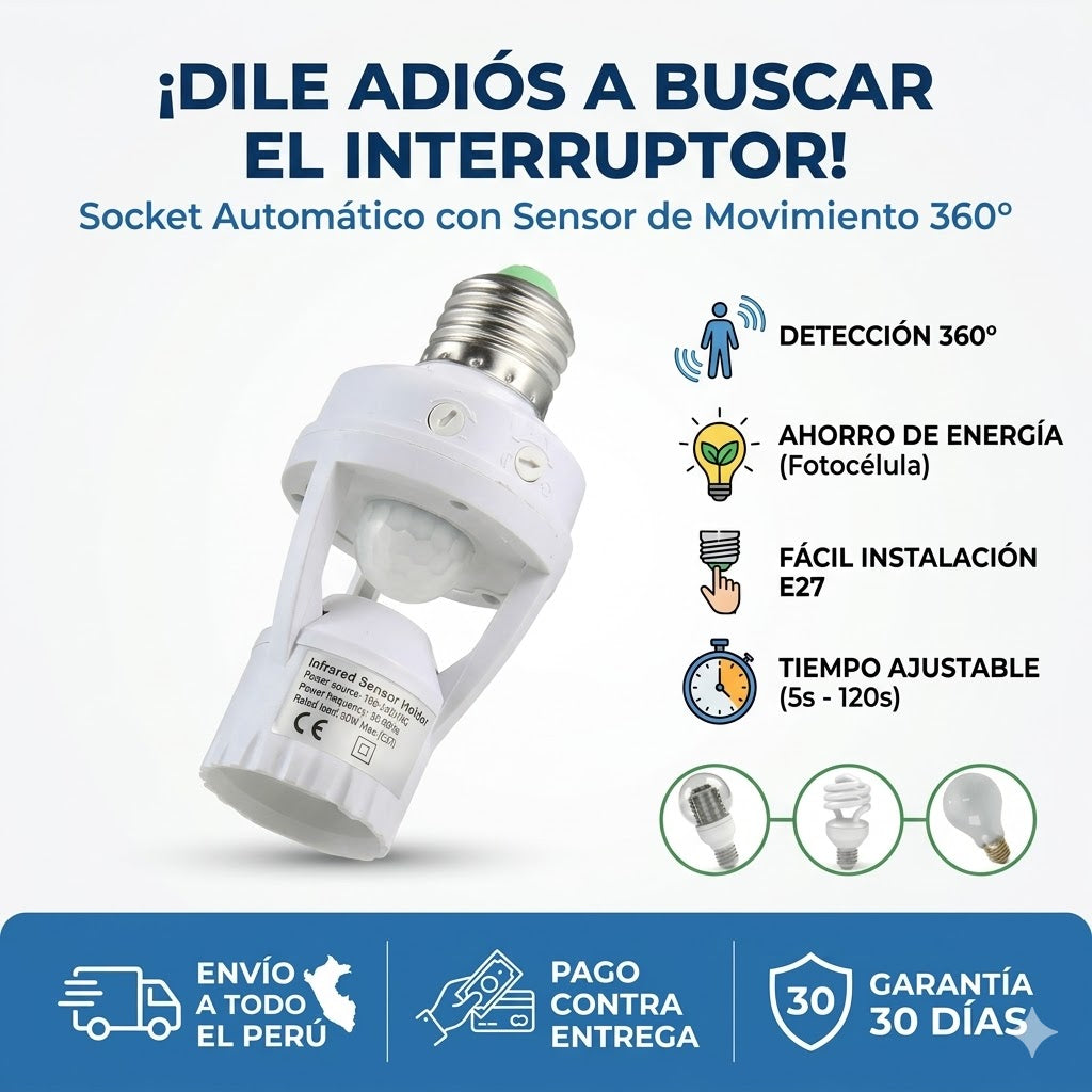 Socket Sensor Movimiento: Convierte tu foco común en una luz automática 💡