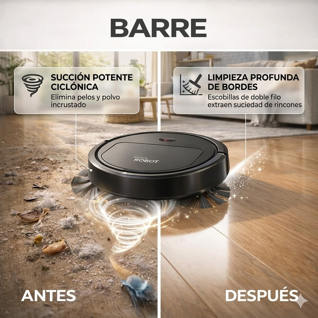 ROBOT ASPIRADORA INTELIGENTE - 3 EN 1 (BARRE, ASPIRA Y TRAPEA)