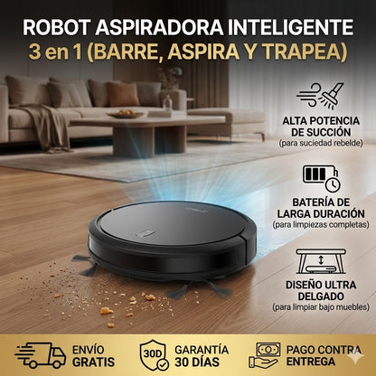 ROBOT ASPIRADORA INTELIGENTE - 3 EN 1 (BARRE, ASPIRA Y TRAPEA)